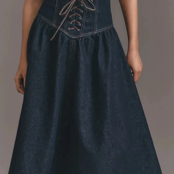 Pilcro Dark Blue A-Line Denim Skirt - Picture 4 of 7